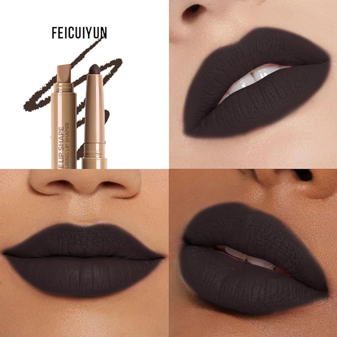 Matte Crayon Lip Liner Pencil, Black Lip Liners Lipstick For Women Halloween Birthday Party Wear, Plump Creamy Formula With Silicone Smudger for Define Contours & Sculpting Lip