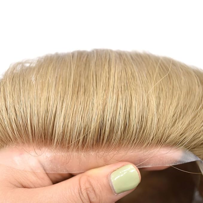 FACE MIRACLE Hair System for Men French Lace Mens Toupee Human Hair Replacement System Lace with PU Toupee for Men Male Hair Piece Wigs 6"X9" #20 light ash blonde