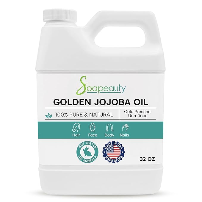 Soapeauty Golden Jojoba Oil | 100% Pure & Natural | Unrefined, Cold Pressed, Hexane Free | Moisturizing Oil for Skin, Face, Hair & Nails | 32 Fl Oz
