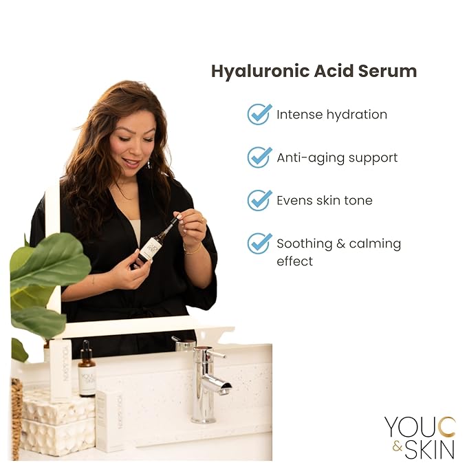 You C & Skin Hyaluronic Acid Serum 1.7 fl oz – Hydrating Face & Neck Serum for Men & Women – Moisturizes and Strengthens Skin Barrier – Lightweight, Non-Greasy Facial Serum with geniune Snail Mucin