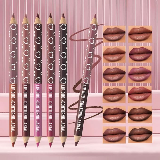 6Pcs Dual-Ended Dual-Colored Matte Lipstick Crayon Lip Liner pencil Set，Creamy & Hydrating Matte Lip Pencil, Smudge-Proof, Long-Wear Waterproof Lipstick to Create Perfect Lip Makeup (6pcs) Set #02