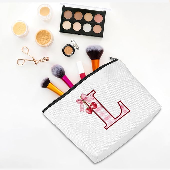 Initial Makeup Bag Monogram Cosmetic Bag Monogrammed Gifts for Women Girls Friends Coworker Wife Personalized Travel Toiletry Bag Christmas Bridal Shower Wedding Bridesmaid Gifts, Cherry L