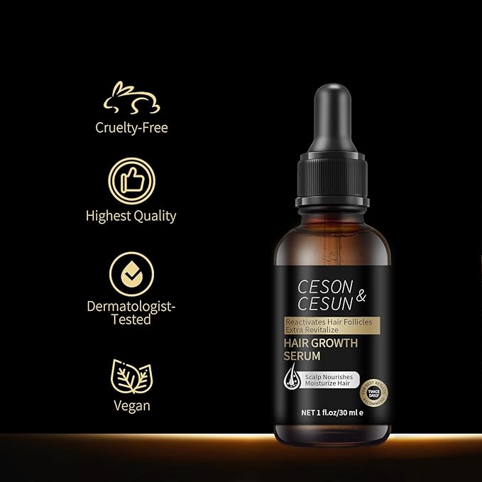 Ceson&Cesun Hair Growth Serum/Scalp Oil - Biotin & Rosemary Castor Oil Treatment for Stronger Thicker Longer Hair, Water-Based – Natural Hair Growth Thickening Treatment for Men & Women