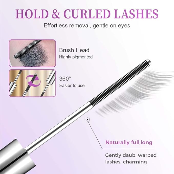 Iron Wand Mascara,Waterproof Metal Wand Mascara Tubing, 3D Curling Metal Wands Mascaras Black Washable, Long-lasting 3D Curling Eyelash, Smudge Proof & No Flaking (Black-1)