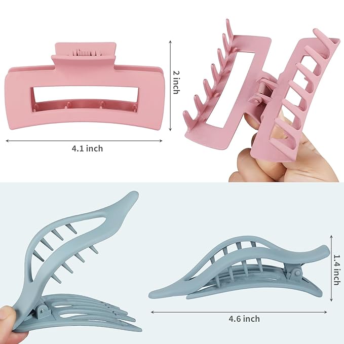 Hair Clips for Women 4.3 Inch Large Hair Claw Clips 8 pcs Square Claw Clips & Flat Hair Clips for Thick or Thin Hair French Concord Hair Barrettes Alligator Hair Accessories for Women (Colorful)