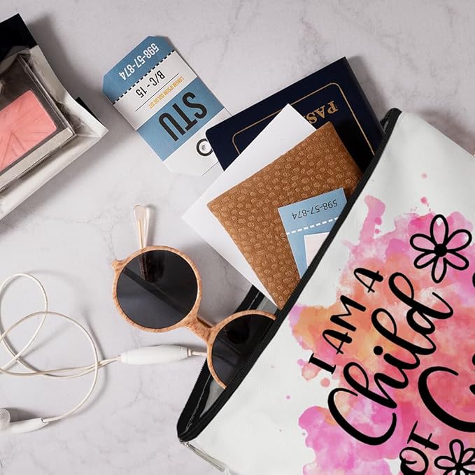 I Am A Child Of God Makeup Bag, Funny Cosmetic Bag for Goddaughter, Inspirational Gifts for Christian, Baptism Gifts for Godchild, First Communion Gifts, Catholic Gifts for Women