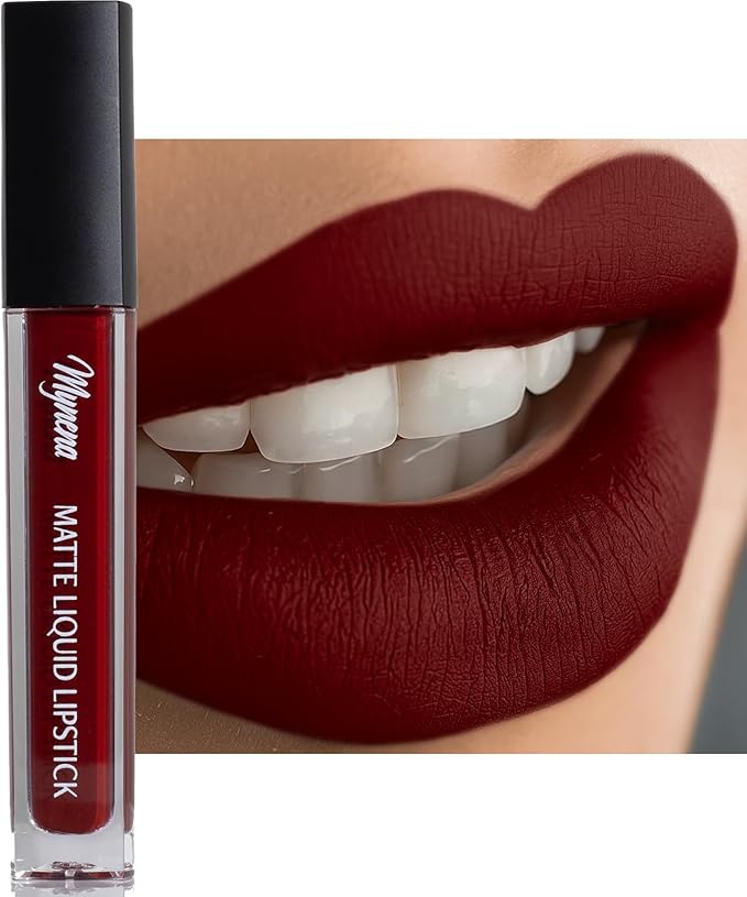Mynena Burgundy Red Long Lasting Lipstick for Women Waterproof & Transfer-Proof | Hydrating with Shea Butter | Bold Pigment Matte Color Lip Stain | Talc-Free & Vegan Product that Performs | Emma