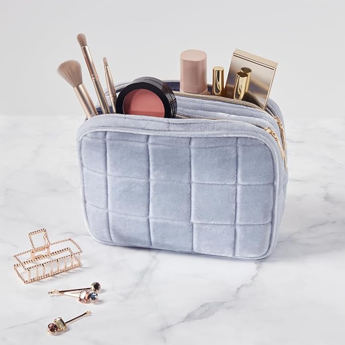 Conair Travel Double Zip Organizer - Toiletry Bag - Makeup Bag - Travel Makeup Bag - Makeup Organizer - Gifts for women - Blue Velvet