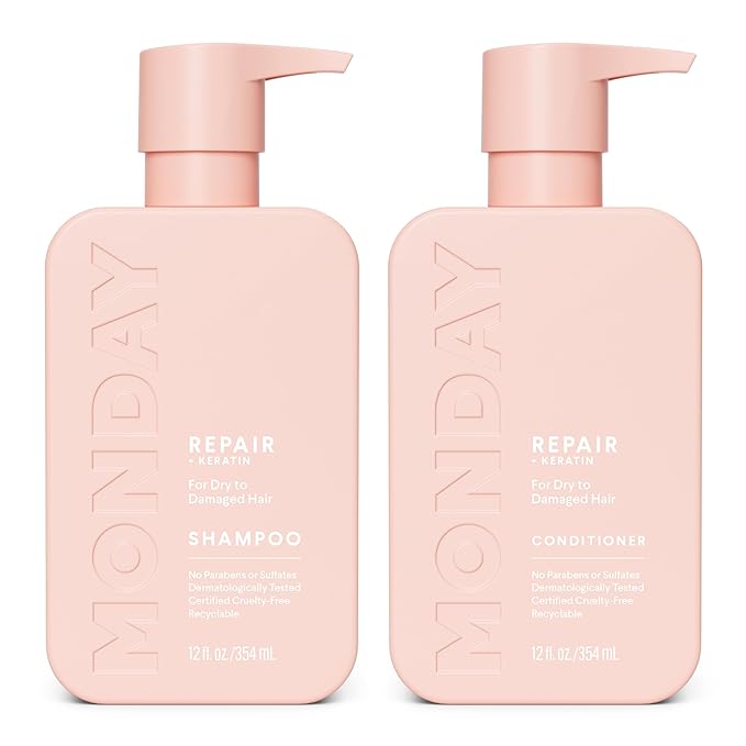 MONDAY HAIRCARE Repair Shampoo and Conditioner Set (12 oz) For Dry to Damaged Hair Made with Keratin, Coconut Oil, Shea Butter, and Vitamin E