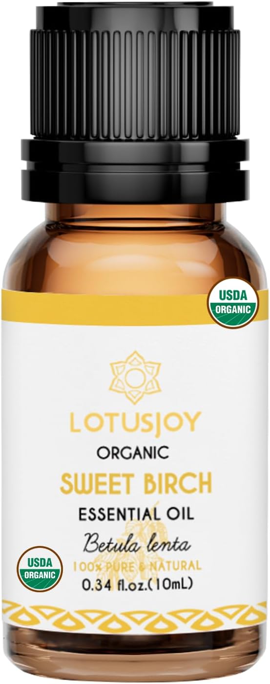 Organic Birch Essential Oil 0.34 Fl Oz, 100% Pure Birch Oil for Aromatherapy, Massage, DIY & Skin Care, 10ml Amber Bottle with Dropper