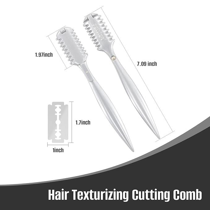 Aluminum Double-Edge Hair Thinning Razor Comb with 10pcs Blades,Hair Texturizing Cutting Razor Comb for Thin and Thick Hair Trimming and Styling