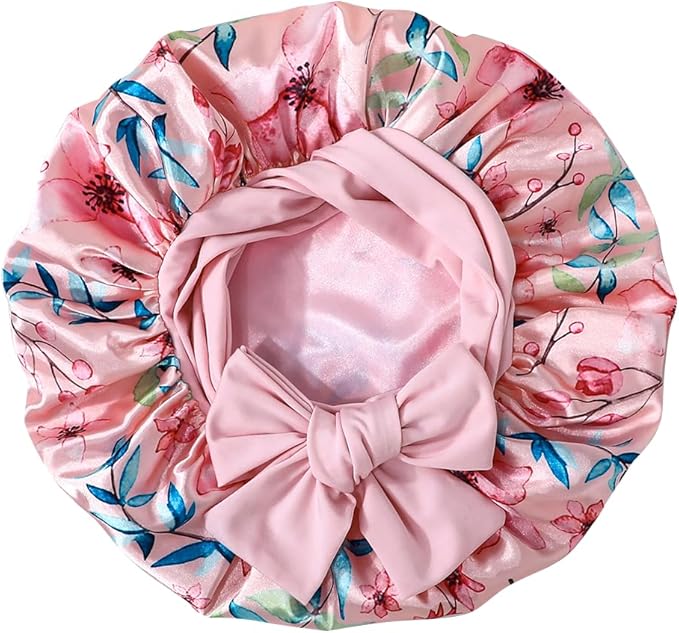 GDTOGRT Satin Silk Bonnet for Sleeping Women - Double Layer Sleep Hair Bonnets Caps for Curly Braid Hair with Tie Band