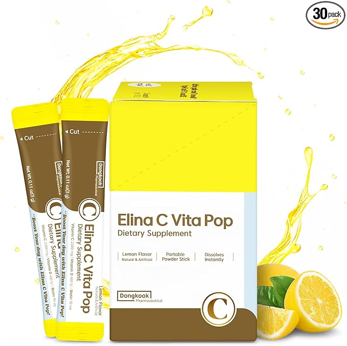 Vita Pop Vitamin C 2,000mg Korean High-Potency Daily Portable Zero Sugar Lemon Flavor Vitamin D & Biotin for Adults & Kids – Vitamin C Supplement for Immune Support, 30 Packets