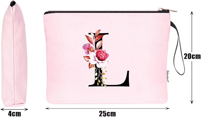 Vavabox A-Z Personalized Makeup Bag, Birthday Gifts for Women Mom, Gifts for Best Friend, Bride Bridesmaid Cosmetic bag (L, Pink)