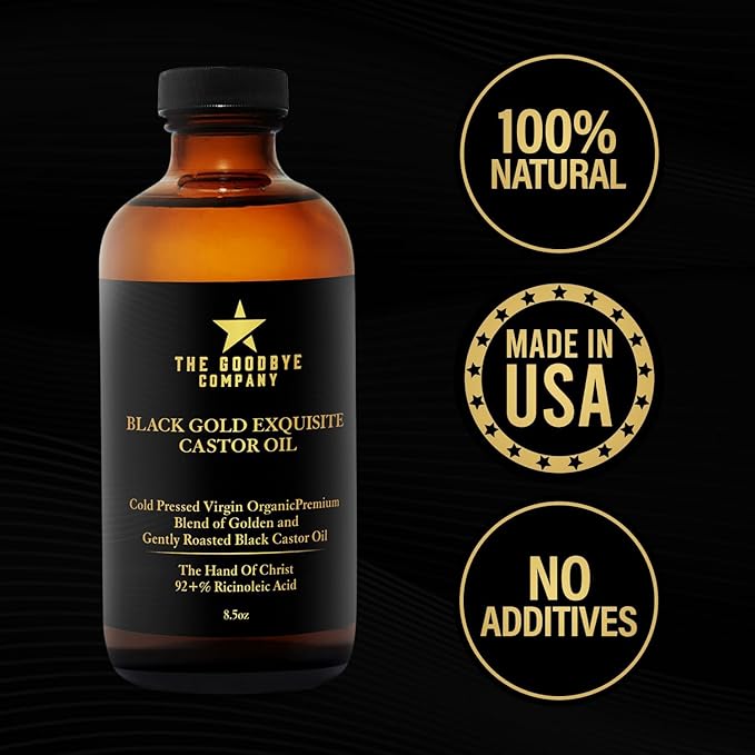 The Goodbye Company Black & Gold Castor Oil Blend – Cold-Pressed & Unrefined – Pure Hexane-Free Oil for Hair, Skin, Body, Eyelashes & Eyebrows