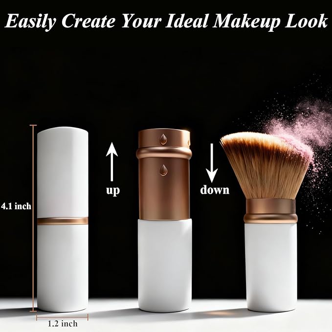 Makeup Brush Retractable Kabuki Brush for Liquid, Powder, Cream, Foundation, Powder Blush, Bronzer, and Flawless Face - White, Travel Size
