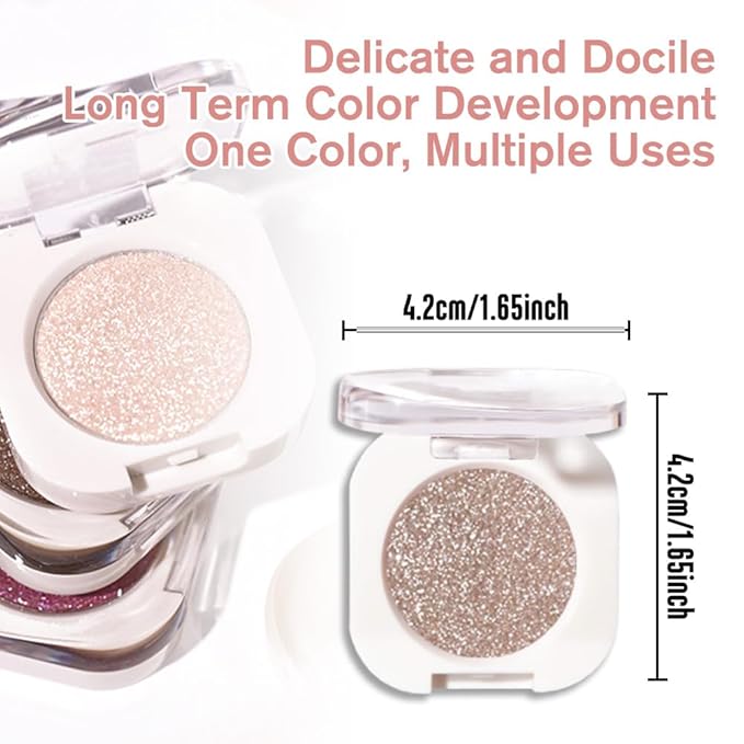 Single Glitter Shimmer Sparkle Eye shadow Palette Makeup, Nude Glitter Eyeshadow for Women, Monochrome Eye Shadow, Pigmented Waterproof Sombras Para Ojos, Vegan, Talc, Paraben & Cruelty Free, 10