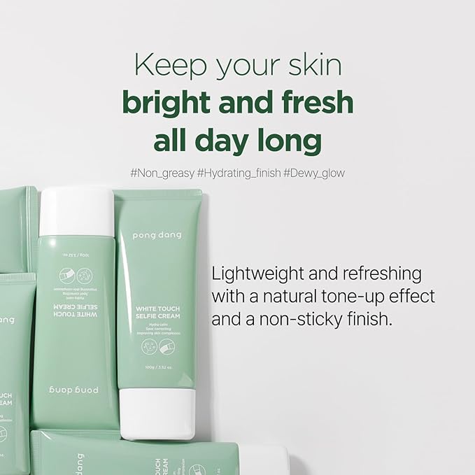 PONGDANG White Touch Selfie Cream 3.52 oz (100g) | Lightweight Tone-Up Moisturizer | Hydrating & Redness-Soothing Formula | For Dry, Sensitive & Combination Skin | Korean Skin Care