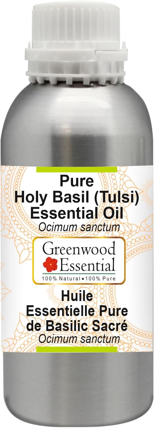 Greenwood Essential Pure Holy Basil Essential Oil (Ocimum Sanctum) Steam Distilled 300ml (10 oz)