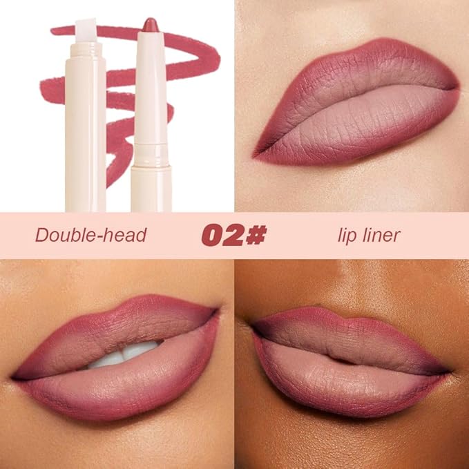 SUAKE Plump Matt Lipstick Lipliner Pencil Pack,Waterproof Crayon with Silicone Smudger for Define Contours & Sculpting Lip, Longwear Moisture Smooth Creamy Formula for Lip Makeup (02# Press)