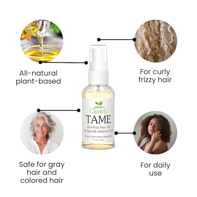 TAME Anti Frizz Smoothing Hair Styling Oil | Sulfate Free Leave In Hair Serum to Control Frizz, Add Shine for Curly, Frizzy, Dry Hair for Adults + Kids | Natural Hair Product Made in USA (4 Fl Oz)