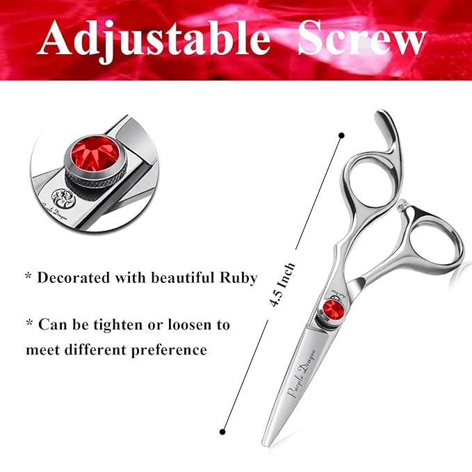 Purple Dragon 4.5 Barber Hair Cutting Scissors Small Moustache Shears with Bag- Perfect for Professional Hairstylist, Hairdresser (4.5 inch)