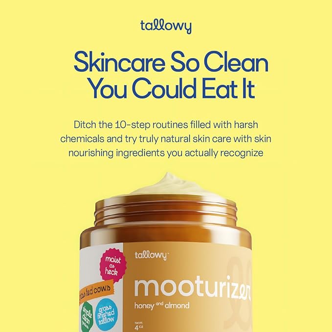 100% Grass-Fed Beef Tallow Balm for Skin – Non-Toxic Whipped Moisturizer for Face & Body – Soothes Dry, Sensitive Skin & Eczema – Honey Almond (4 oz)
