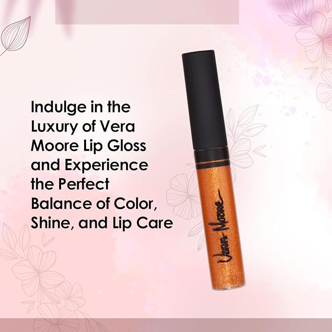 Vera Moore Lip Gloss, Moisturizing Lip Color with Shimmer for Long Lasting Shine, Lightweight Lip Stain, Girls Non-Sticky Lip Gloss with Aloe Vera, W/Vitamin C, E (Topaz, One Size)