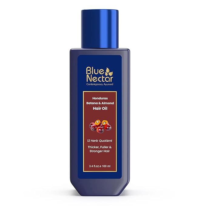 Blue Nectar Batana Oil for Thicker Hair | Pure Honduras Batana Oil for Hair Growth with Organic Almond | Ayurvedic Hair Growth for Stronger Hair (12 Herbs, 3.38 FlOz)