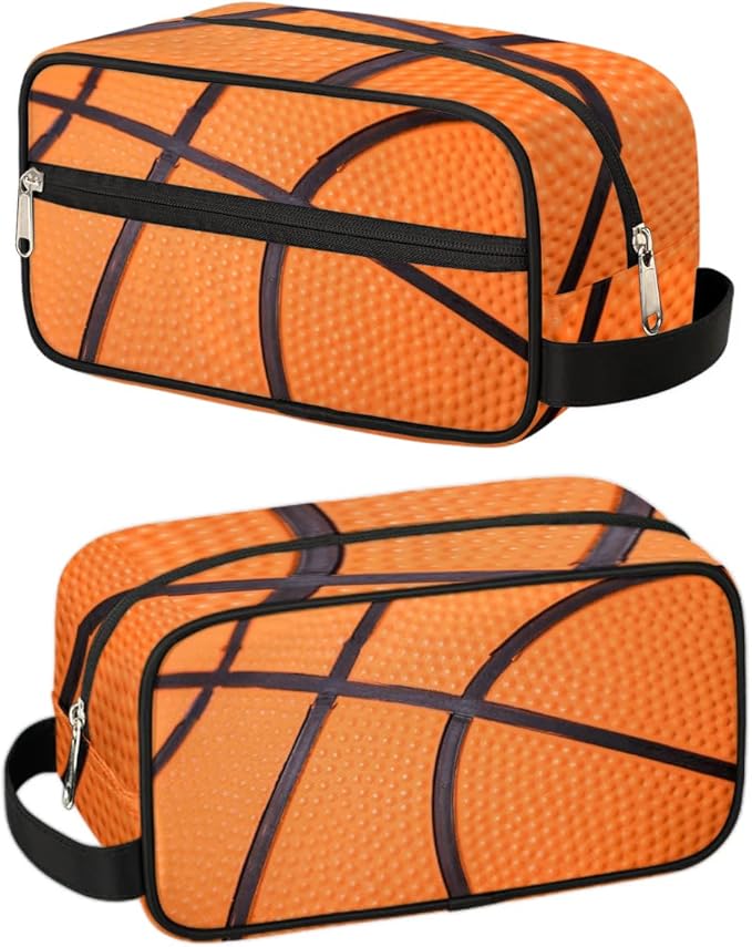 Bardic Basketball Texture Ball Portable Travel Toiletry Bag, Sport Kindle Dopp Kit Cosmetic Organizer Makeup Bag Shower Shaving Bag for Men Women