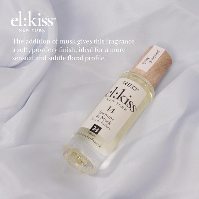 EL:KISS Roll On Perfume, Jasmine & Musk Inspired by Eau Tendre, Eau de Parfum 12mL (.40 Fl Oz), Hydrating & Long-Lasting, Alcohol & Mineral Oil-Free, Infused With Jojoba, Argan & Coconut Oil