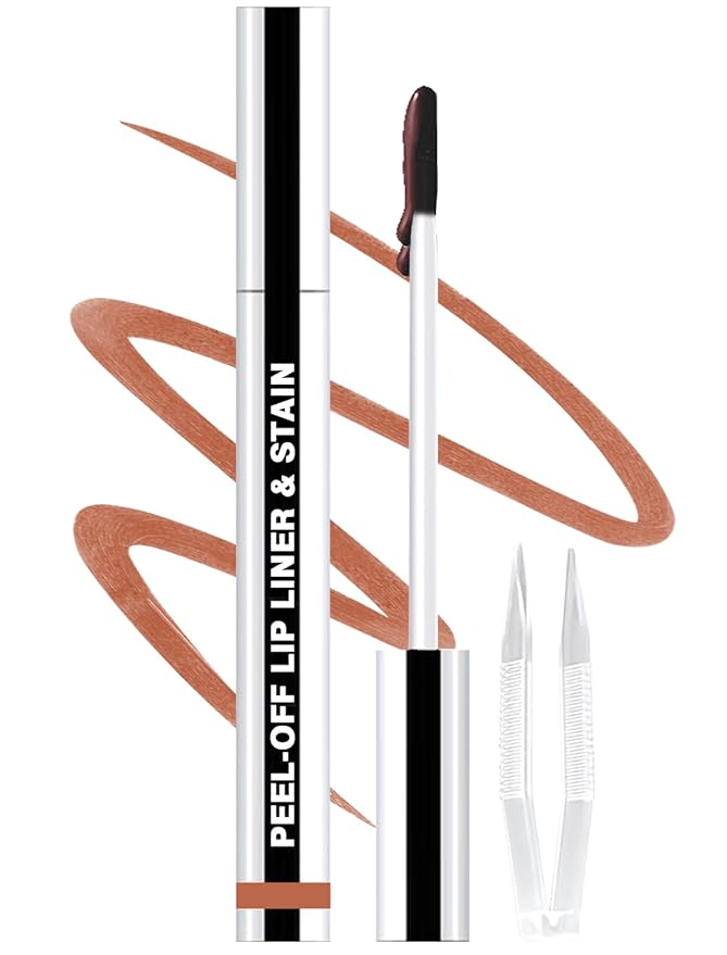 Lip Liner Stain Peel Off with Tweezer, Long Lasting Matte Lip Tattoo, Highly Pigmented Color Lip Makeup, Waterproof, Transfer-proof Lipstain for Women, for All Skin Types, Nude
