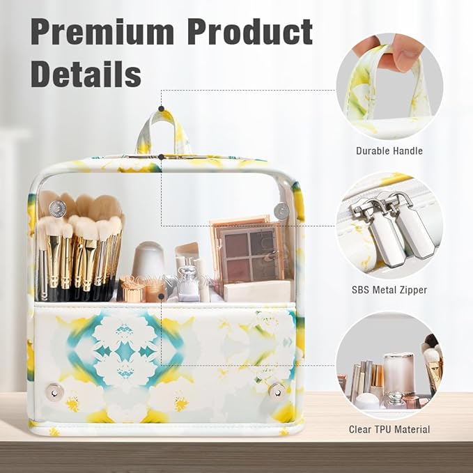 ROWNYEON Makeup Brush Bag, High Capacity Stand-Up Makeup Brush Holder, Travel Professional Cosmetic Bag Artist Organizer Bag Large Makeup Brush Case with Adjustable Divider (Brushes Not included)