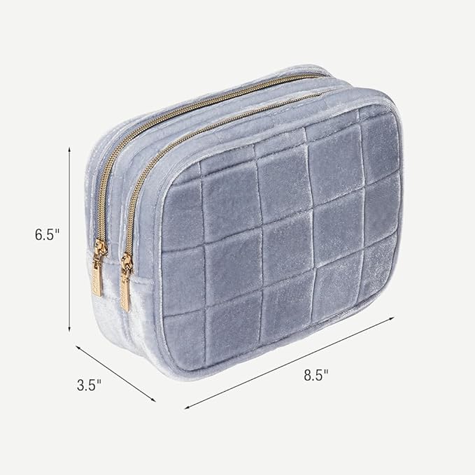 Conair Travel Double Zip Organizer - Toiletry Bag - Makeup Bag - Travel Makeup Bag - Makeup Organizer - Gifts for women - Blue Velvet