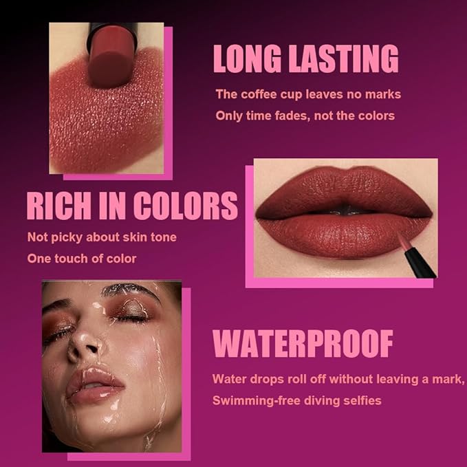 6Pcs 2 in 1 Orange Red Brown Plum Lip Liner and Lipstick Combo Set for Women,Lipstick Stain Lip Liner for Daily & Party Long Lasting Waterproof Smudge Proof 24 Hour Full Coverage Vegan Lip Makeup Kit