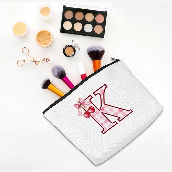 Initial Makeup Bag Monogram Cosmetic Bag Monogrammed Gifts for Women Girls Friends Coworker Bestie Personalized Travel Toiletry Bag Christmas Bridal Shower Wedding Bridesmaid Gifts, Cherry K