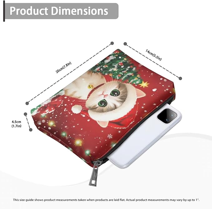 COEQINE Travel Makeup Bags for Women Leather Cute Cat Travel Cosmetic Bag Toiletry bag for Womens Birthday Christmas Gifts Waterproof Pen Pencil Pouch Wallet Clutch Handbag for Holiday