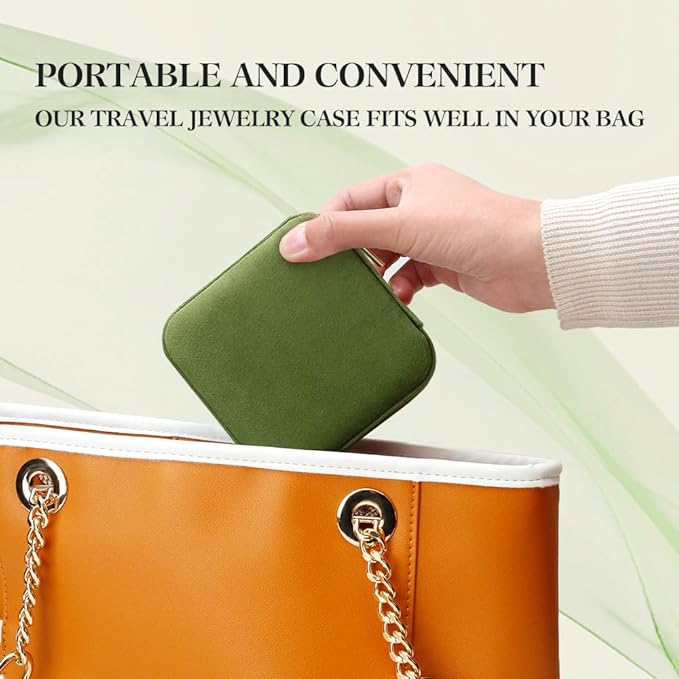 Travel Jewelry Case, Small Plush Velvet Jewelry Box for Women and Girls, Portable Jewelry holder organizer for Rings Earrings Necklaces Bracelets(Avocado Green)