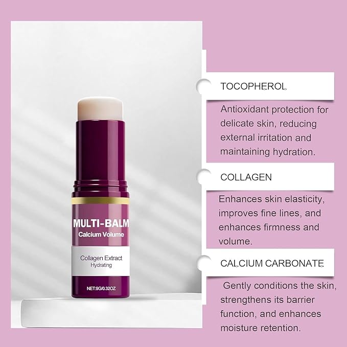 Calcium Multi Collagen Moisturizing Stick - Hydrating & Firming Balm for Eyes Lips Neck, Anti-Aging Face Balm, Skin Barrier Repair Cream, Vitamin E Enriched