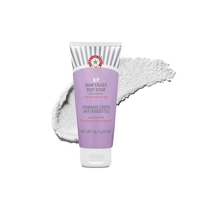 First Aid Beauty - KP Bump Eraser Body Scrub with 10% AHA, Keratosis Pilaris Skin Exfoliator with Glycolic and Lactic acids, Helps Reduce Chicken Bumps, Safe for Sensitive Skin, 2 oz