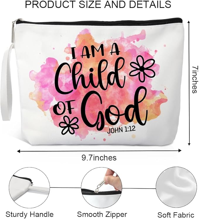 I Am A Child Of God Makeup Bag, Funny Cosmetic Bag for Goddaughter, Inspirational Gifts for Christian, Baptism Gifts for Godchild, First Communion Gifts, Catholic Gifts for Women