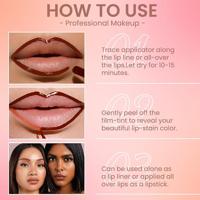 Orange Red Liquid Matte Lip Liner Stain Peel Off with Tweezer, Long Lasting, Waterproof Matte Lipstick Lip Gloss Tattoo for Women, Transfer-prof Lip Tint Makeup for All Skin Types 07#