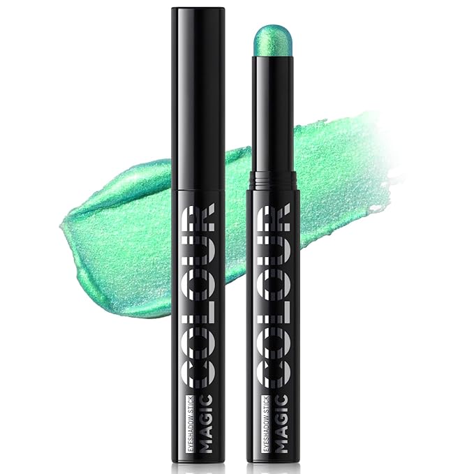 Duochrome Green Yellow Glitter Eyeshadow Stick, Color Shift Shimmer Chameleon Metallic Eye Shadow Brightener Pencil, Silky Smooth Iridescent Sparkle Inner Corner Eye Highlighter Fairy Makeup