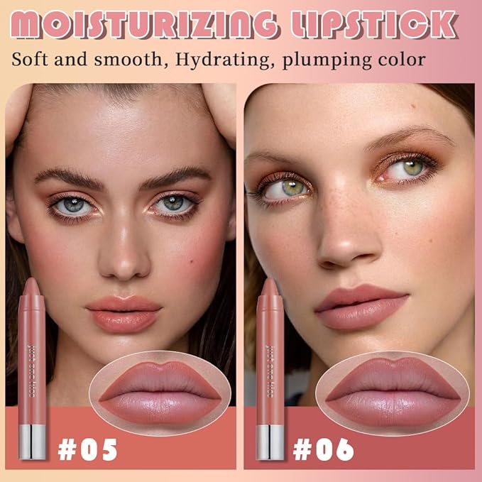 2Pcs Orange & Maroon Hydrating Cream Lipsticks Lip Crayon for Women, Moisturing Lipstick Longwear Lip Liner Crayon Set for Ombre Shades, Matte Creamy Lips Stick Natural Nourishing Lips Balm Set, C