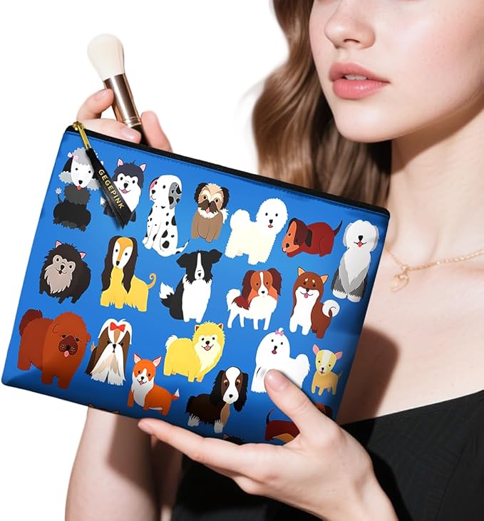 Cute Makeup Bag for Purse Waterproof Cosmetic Bags for Women Funny Smooth Zipper Travel Toiletry Pouch 10X8 Inches-Cute Animal Dogs Makeup pouch