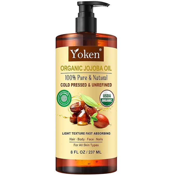 USDA Organic Jojoba Oil Cold Pressed 8 fl oz, 100% Pure & Natural Unrefined Jojoba Oil for Face Hair & Skin Massage, Hexane Free, Deeply Moisturizing Body Carrier oils Multi-Purpose Serum