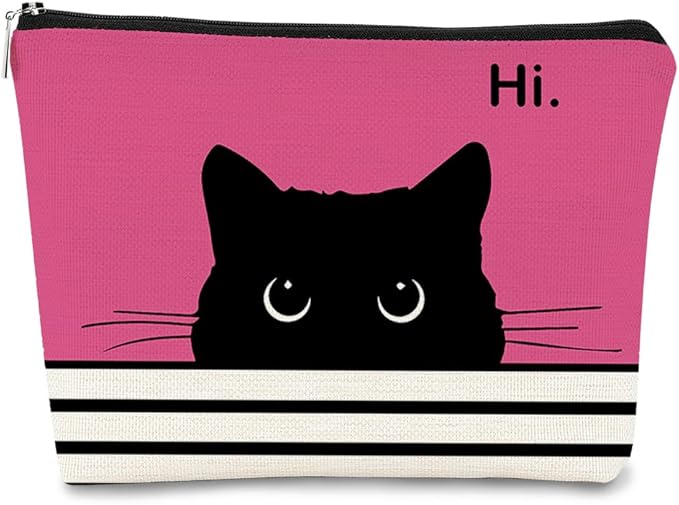 Cute Makeup Bag - Cat Gifts for Women, Black Cat Kitty Cosmetic Pouch