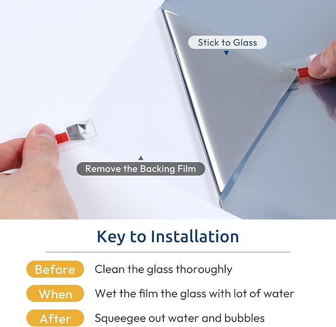 rabbitgoo Window Privacy Film One Way Window Tint for Home, Removable Reflective Heat Sun Blocking Anti UV Glass Door Covering, Mirror Tinting Film House Office, 17.5 in X 13.1 Feet, Silver