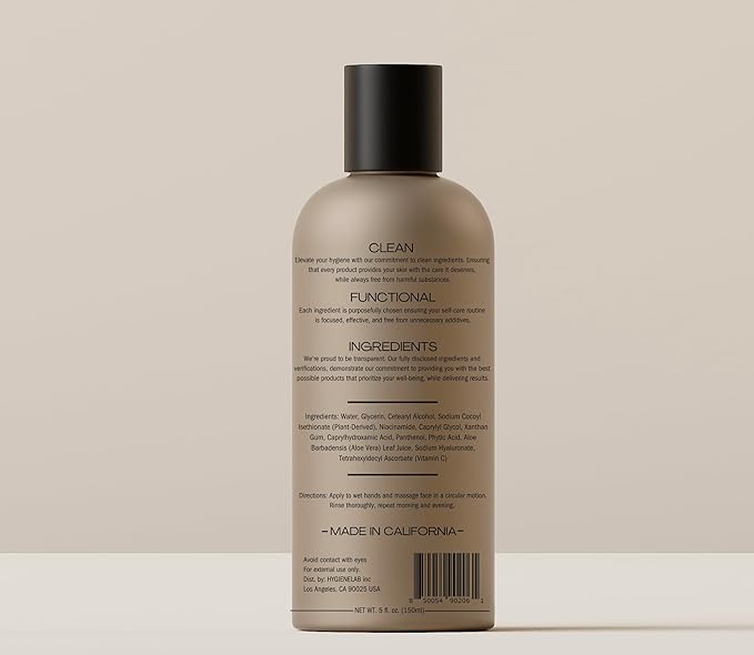 HygieneLab Face Duo – EWG Verified Face Wash (5 fl oz) & Moisturizer (1.7 fl oz), Removes Dirt, Hydrating Set with Aloe, Niacinamide, Vitamin C & Squalane