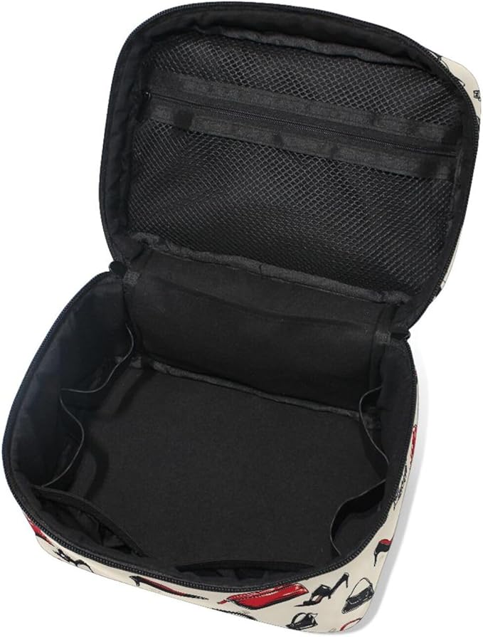 Makeup Train Case High Heels Handbags Print Carrying Portable Zip Travel Cosmetic Brush Bag Organizer Large for Women